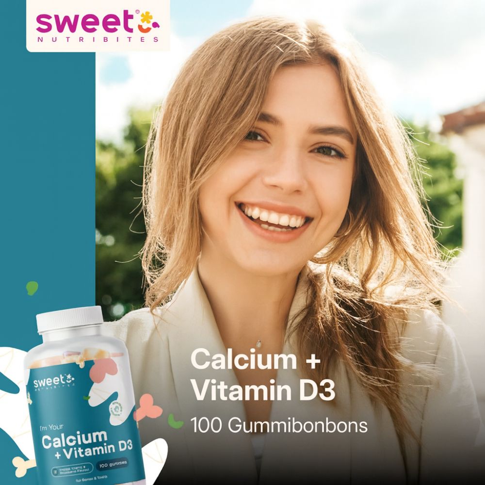 Sweet Nutribites | Calcium + Vitamin D3 – Gummibonbons für Muskeln, Knochen und Zähne - 100 Gummibonbons