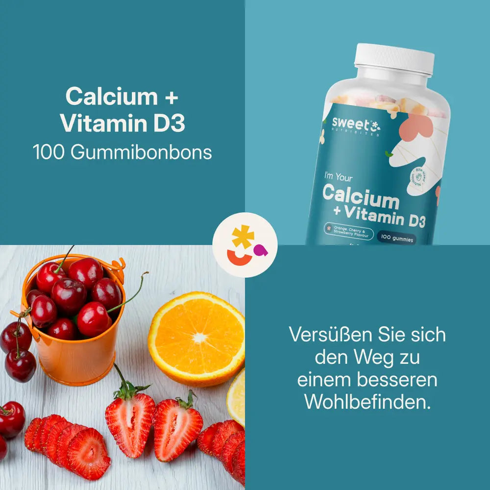 Sweet Nutribites | Calcium + Vitamin D3 – Gummibonbons für Muskeln, Knochen und Zähne - 100 Gummibonbons