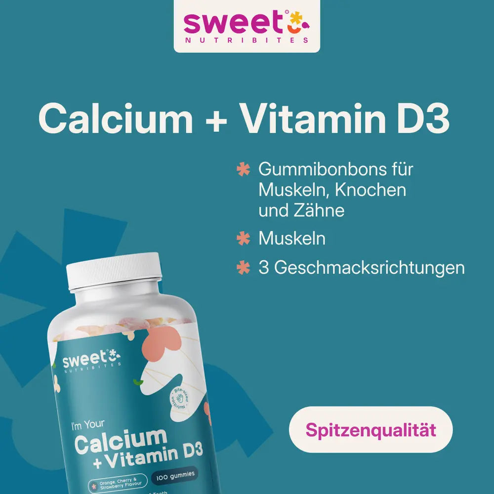 Sweet Nutribites | Calcium + Vitamin D3 – Gummibonbons für Muskeln, Knochen und Zähne - 100 Gummibonbons