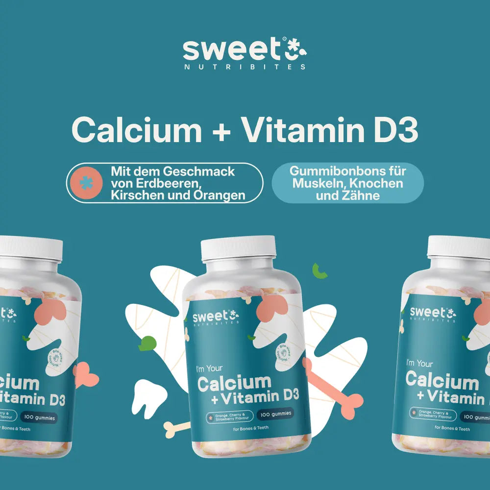 Sweet Nutribites | Calcium + Vitamin D3 – Gummibonbons für Muskeln, Knochen und Zähne - 100 Gummibonbons