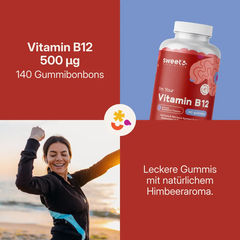 Sweet Nutribites | Vitamin B12 500 µg gegen Müdigkeit und Ermüdung - 140 Gummibonbons