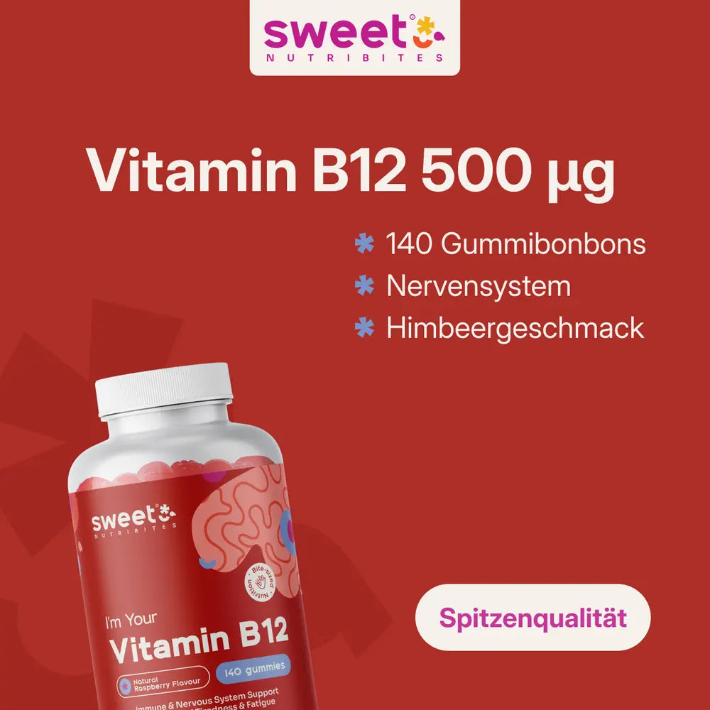 Sweet Nutribites | Vitamin B12 500 µg gegen Müdigkeit und Ermüdung - 140 Gummibonbons