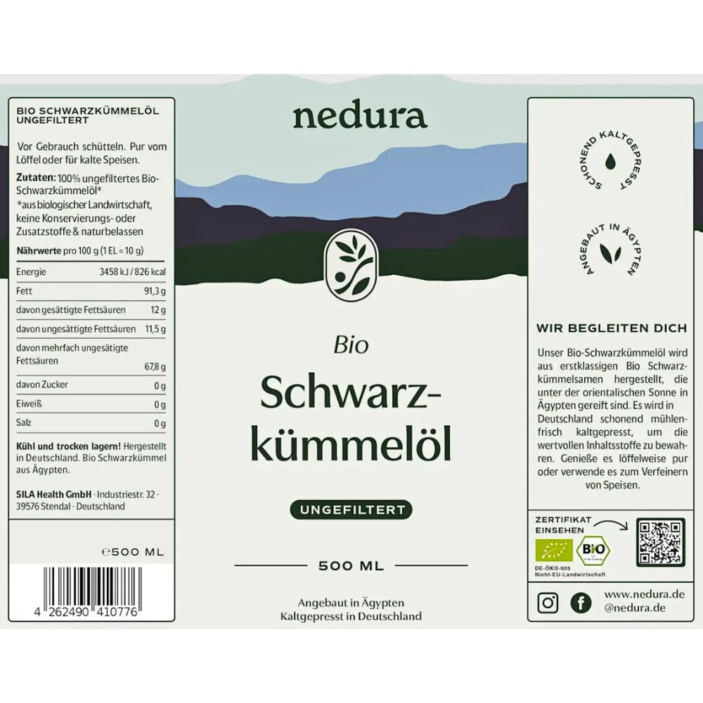 Nedura BIO Schwarzkümmelöl - Ungefiltert - 250 / 500 ml
