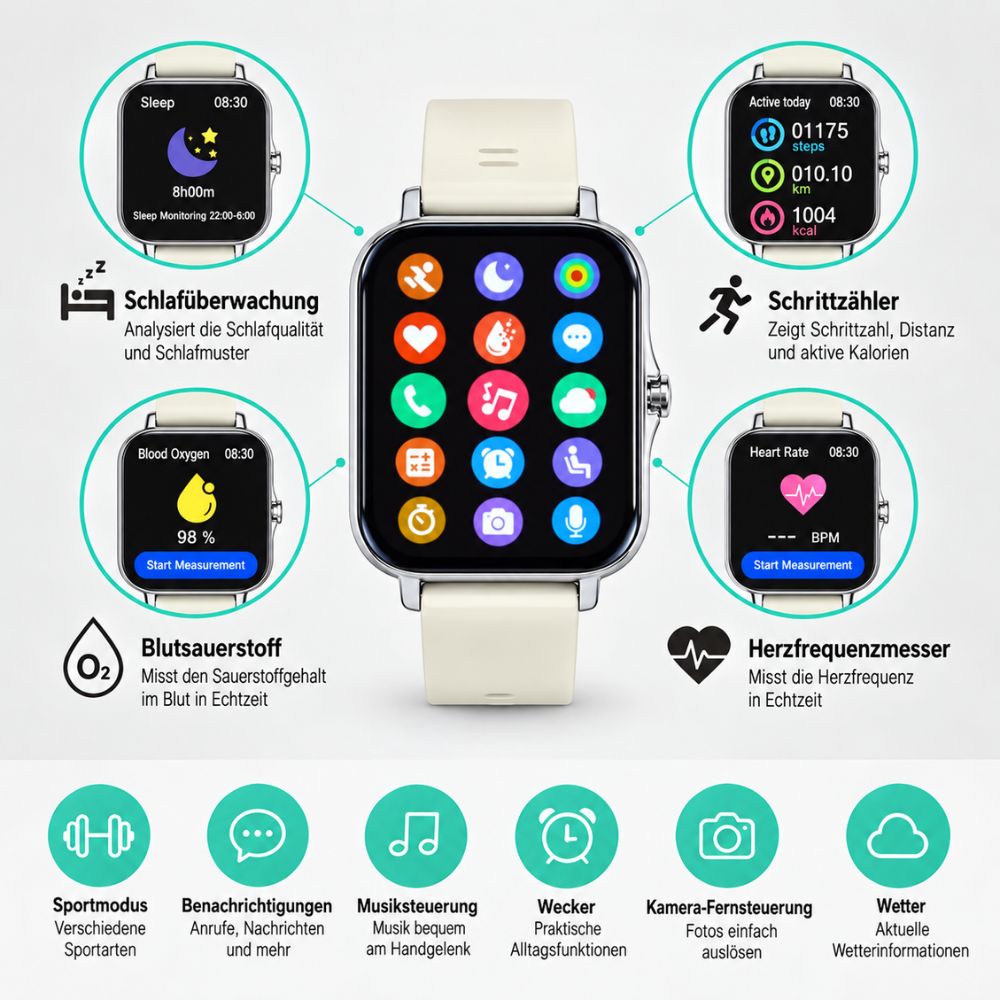 Silvergear Sports Smartwatch – 1,83" Fitness- & Aktivitätstracker mit Herzfrequenz, SpO₂ und Schlaftracking