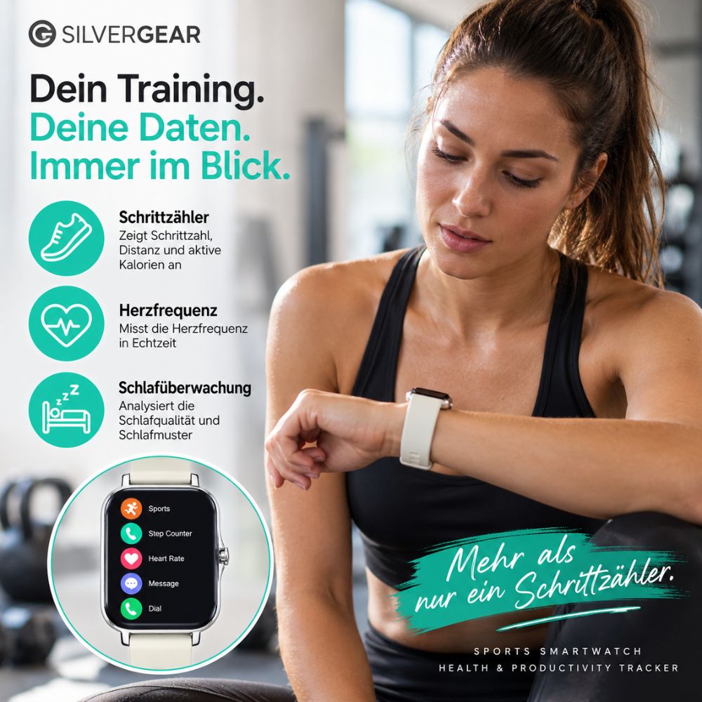 Silvergear Sports Smartwatch – 1,83" Fitness- & Aktivitätstracker mit Herzfrequenz, SpO₂ und Schlaftracking
