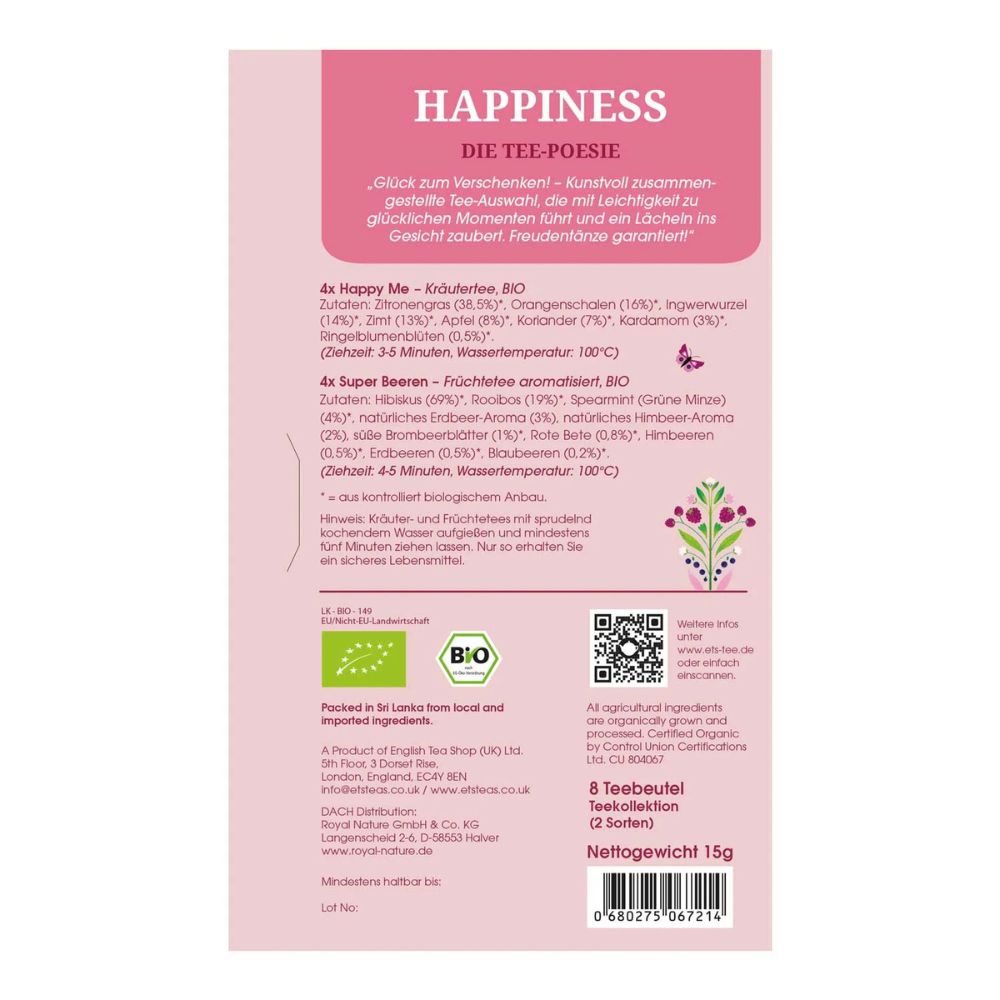 English Tea Shop | Tee Geschenk "Happiness" Tee-Poesie - 8 Teebeutel
