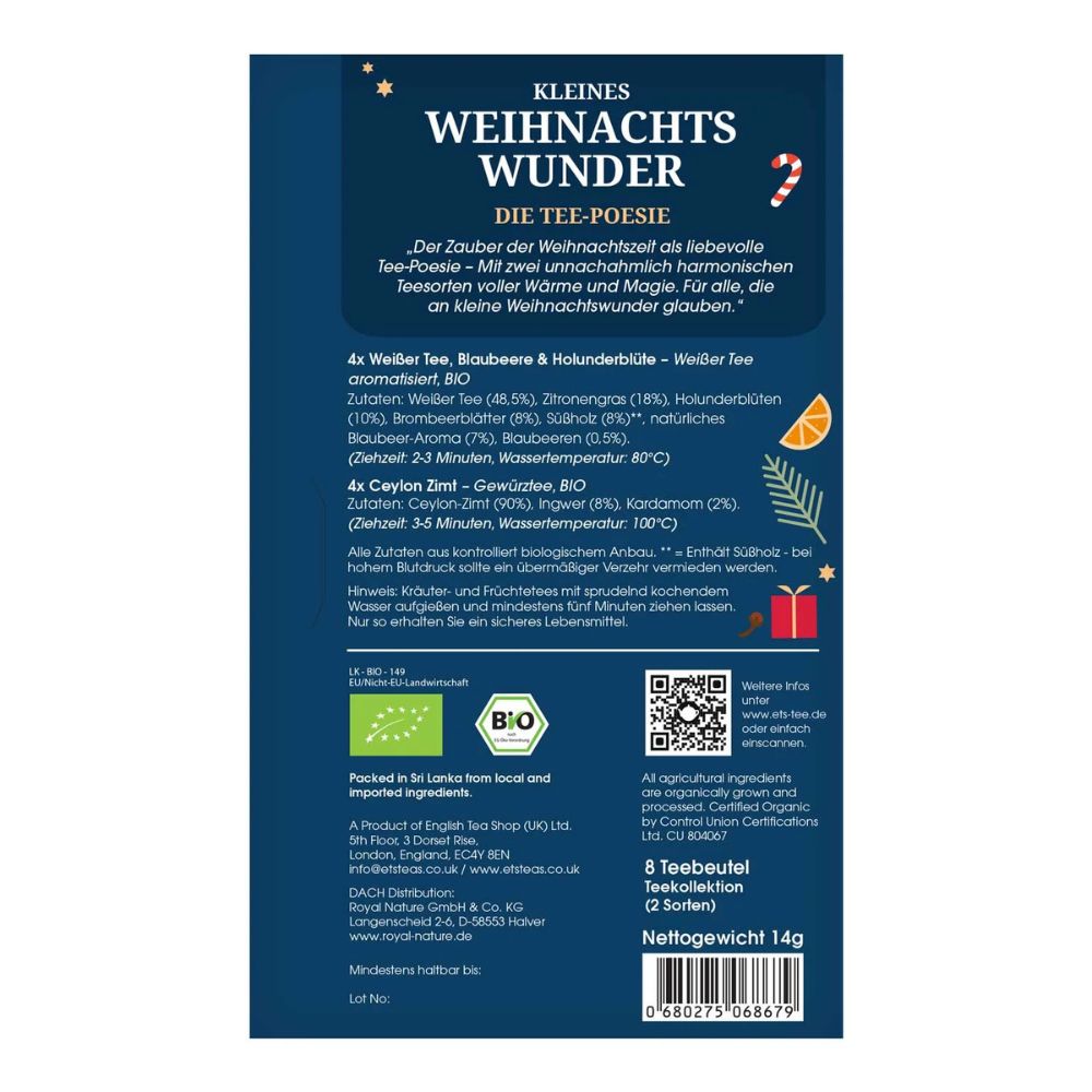English Tea Shop | Tee Geschenk "Kleines Weihnachtswunder" Tee-Poesie - 8 Teebeutel