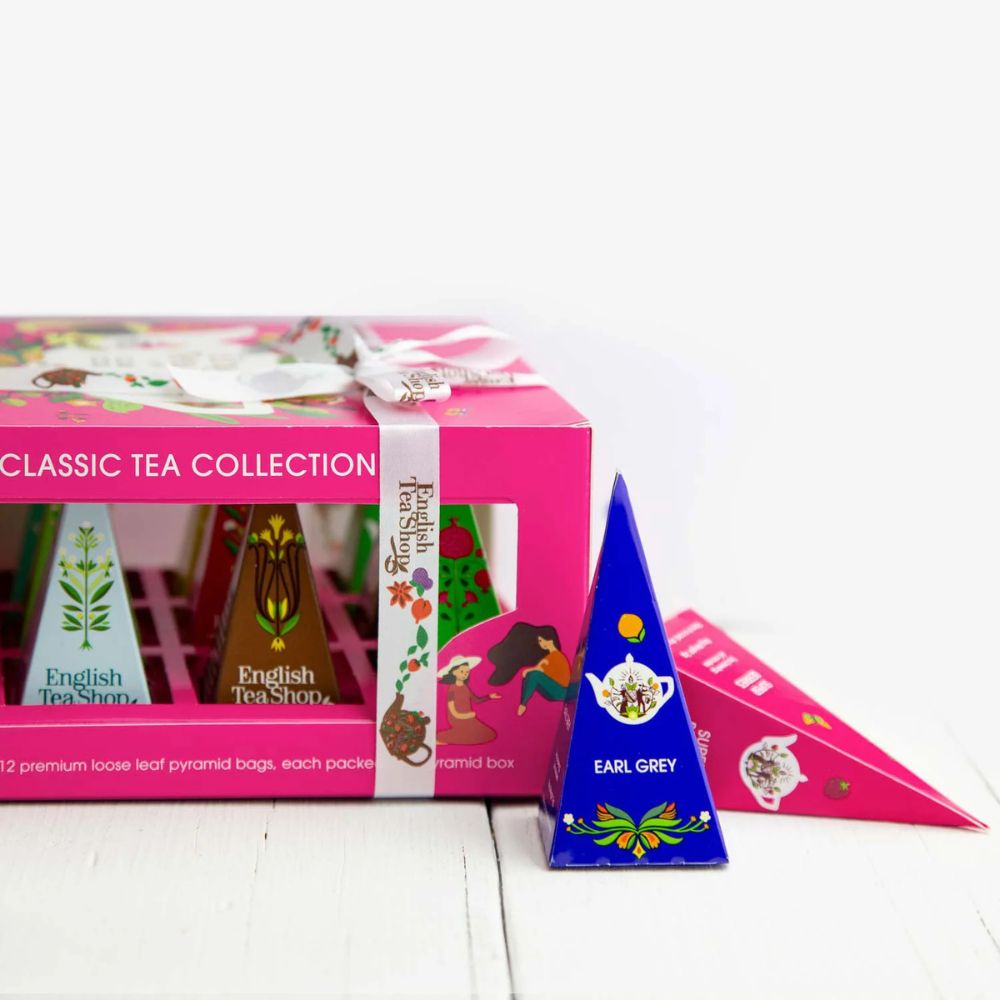 English Tea Shop Teegeschenk "Klassische Tee Kollektion" mit Schleife - 12 Pyramiden-Beutel