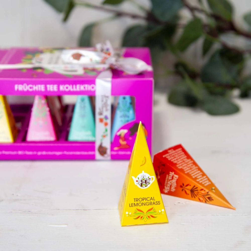 English Tea Shop | Teegeschenk "Super Fruit Tee Kollektion" mit Schleife - 12 Pyramiden-Beutel