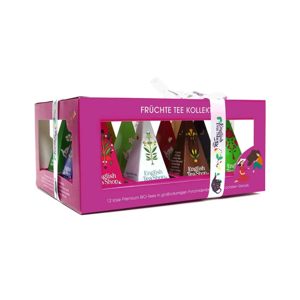 English Tea Shop | Teegeschenk "Super Fruit Tee Kollektion" mit Schleife - 12 Pyramiden-Beutel