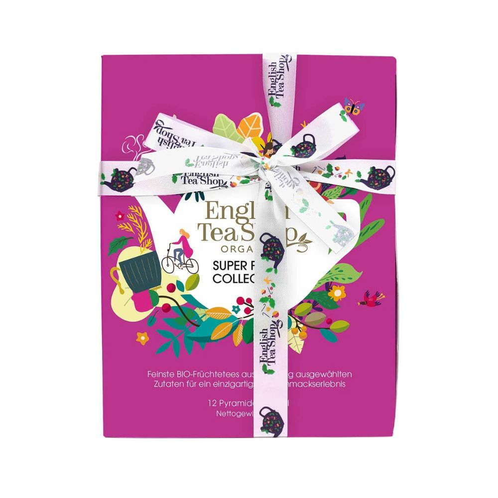 English Tea Shop | Teegeschenk "Super Fruit Tee Kollektion" mit Schleife - 12 Pyramiden-Beutel