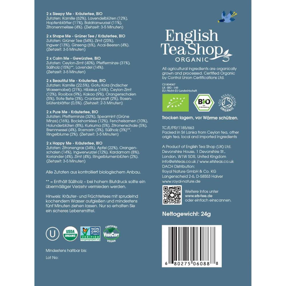 English Tea Shop | Teegeschenk mit Schleife "Wellness Tee Kollektion" - 12 Pyramiden-Beutel