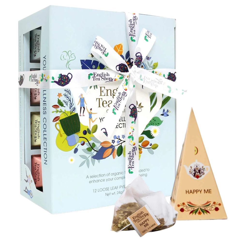 English Tea Shop | Teegeschenk mit Schleife "Wellness Tee Kollektion" - 12 Pyramiden-Beutel
