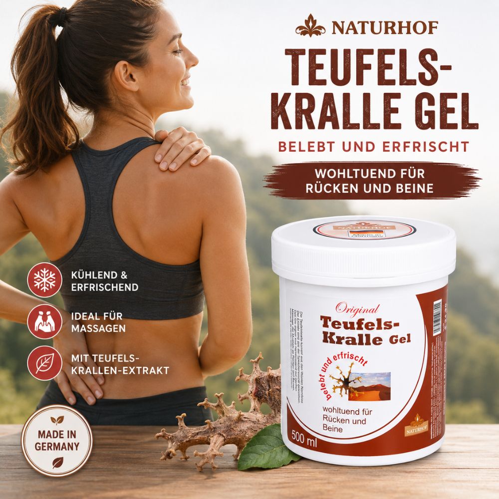 Naturhof | Teufelskralle Gel - Kühlendes Massagegel für Muskeln, Rücken und Beine - 500ml