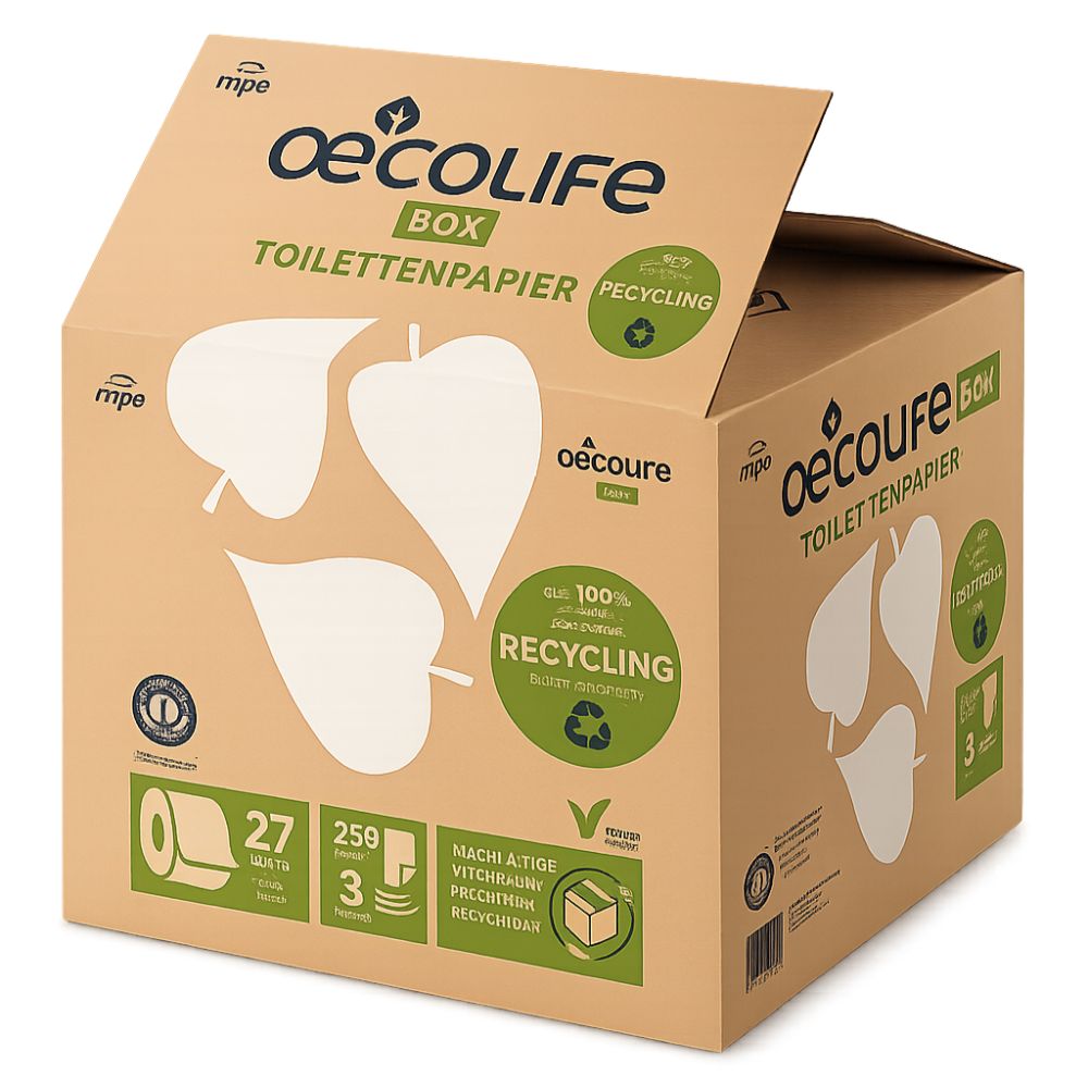 oecolife Toilettenpapier Box RECYCLING XXL - 27 Rollen mit je 250 Blatt