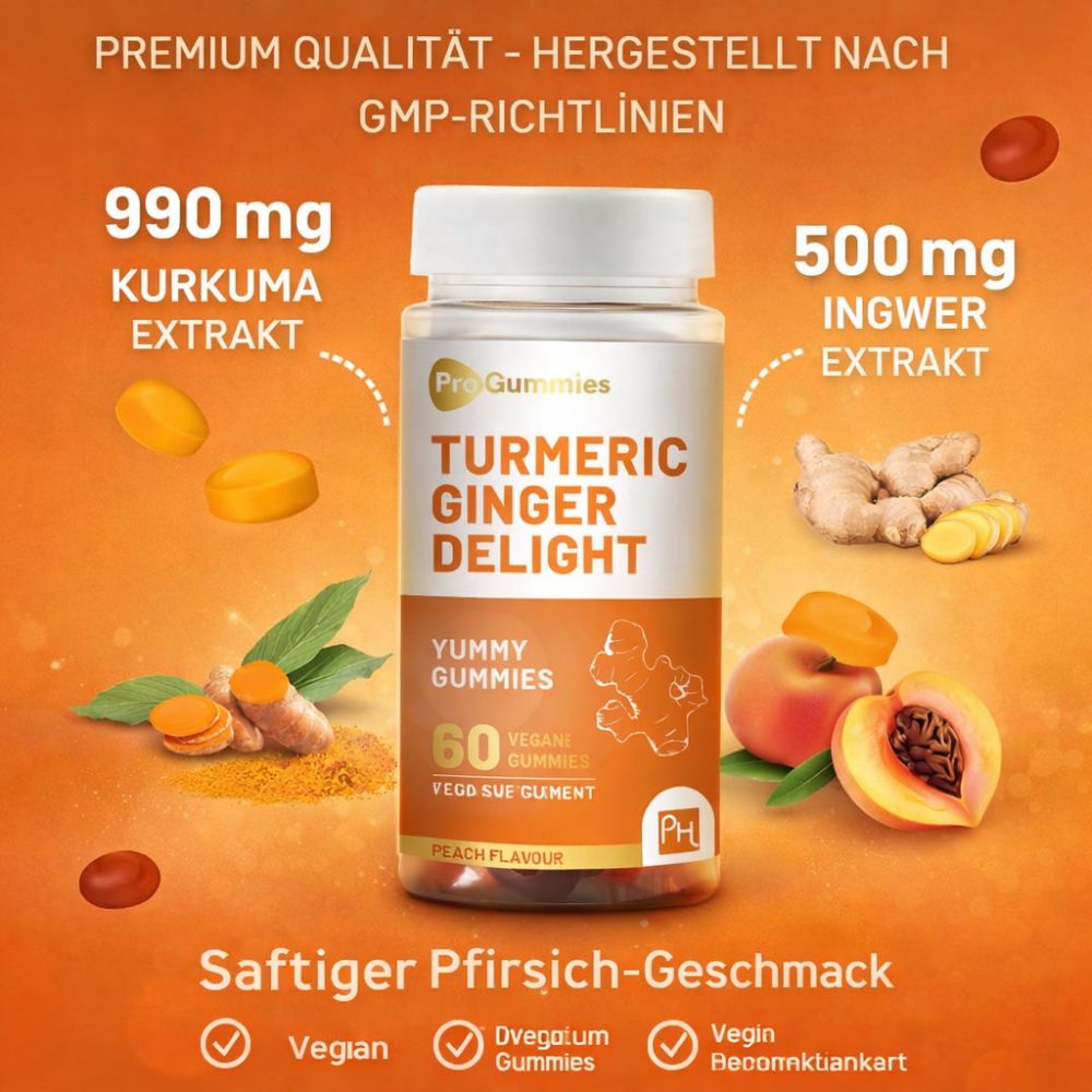 Prowise Healthcare Turmeric Ginger Delight mit Pfirsichgeschmack – 60 vegane Gummies