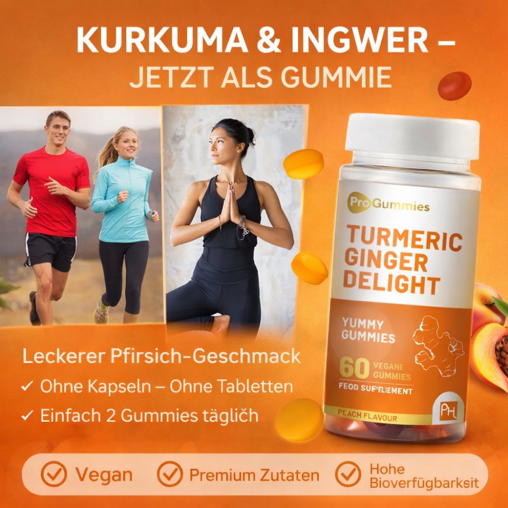 Prowise Healthcare Turmeric Ginger Delight mit Pfirsichgeschmack – 60 vegane Gummies