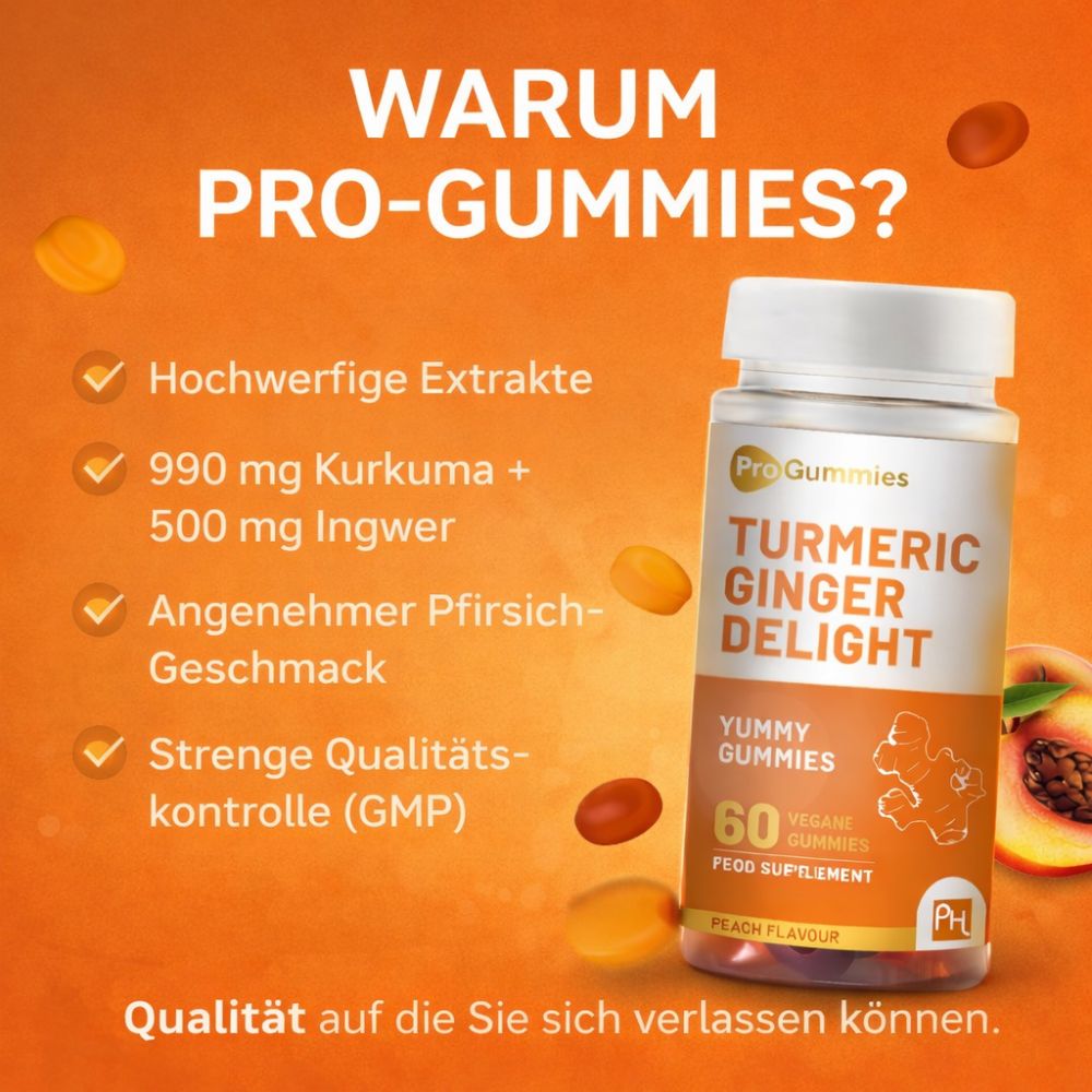 Prowise Healthcare Turmeric Ginger Delight mit Pfirsichgeschmack – 60 vegane Gummies