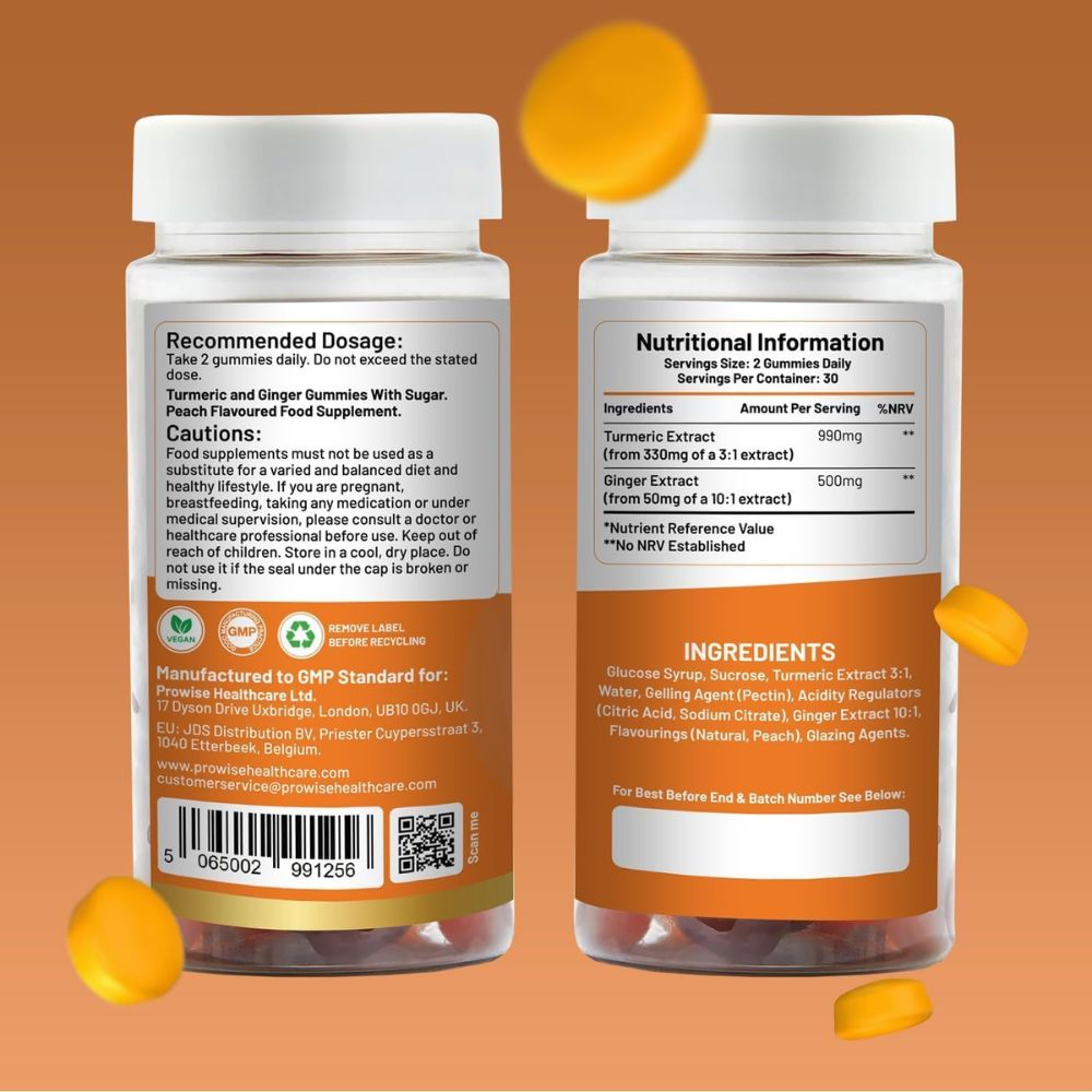 Prowise Healthcare Turmeric Ginger Delight mit Pfirsichgeschmack – 60 vegane Gummies