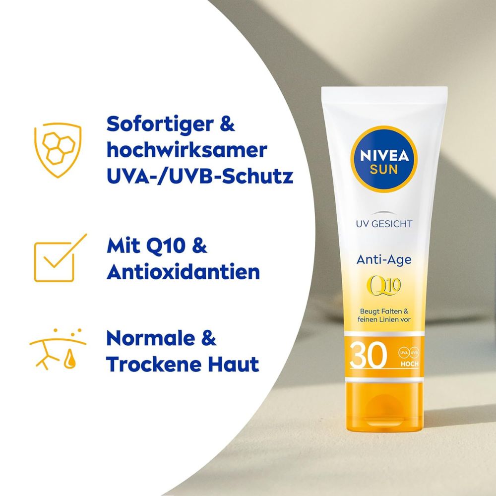 NIVEA SUN | UV Gesicht Q10 Anti-Age Sonnenschutz mit LSF 30 - 50ml