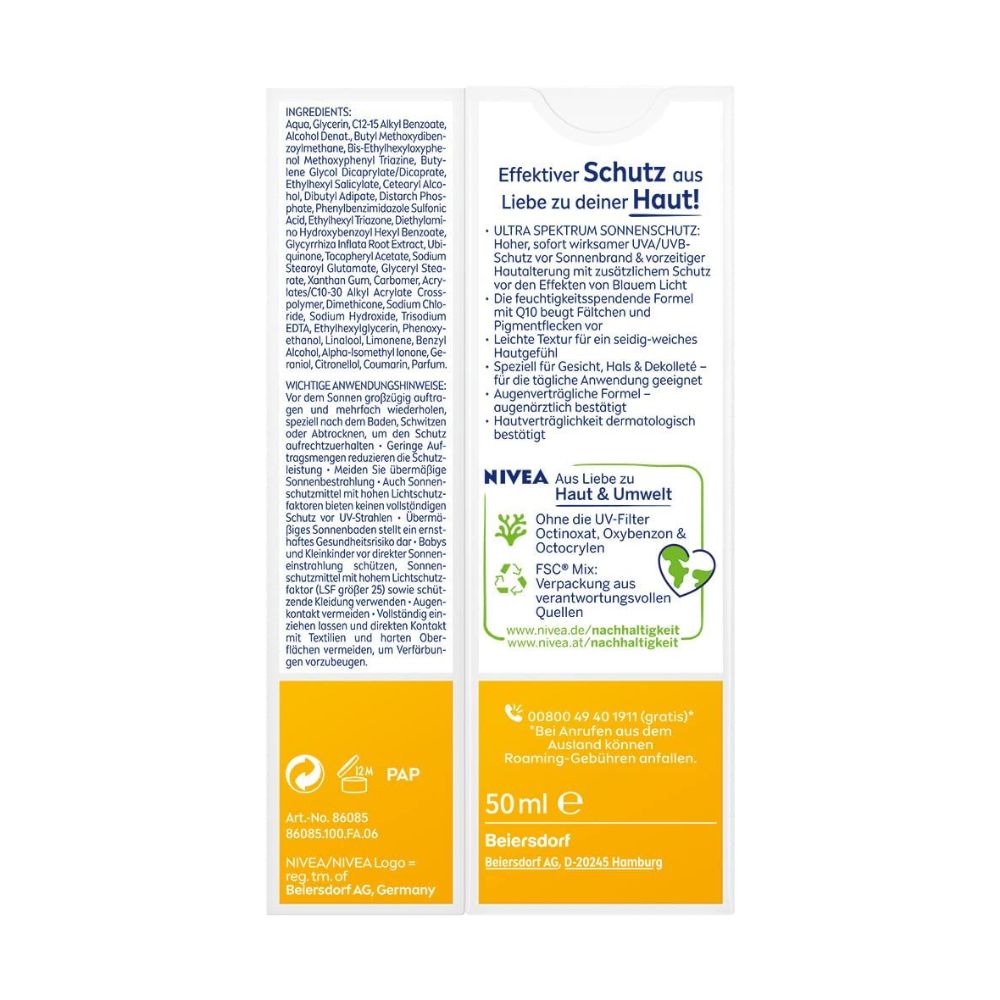 NIVEA SUN | UV Gesicht Q10 Anti-Age Sonnenschutz mit LSF 30 - 50ml