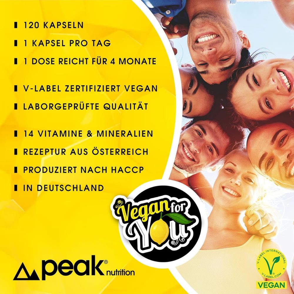 peak nutrition | Vegan for You Multivitamin All-in-One für Erwachsene - 120 Kapseln