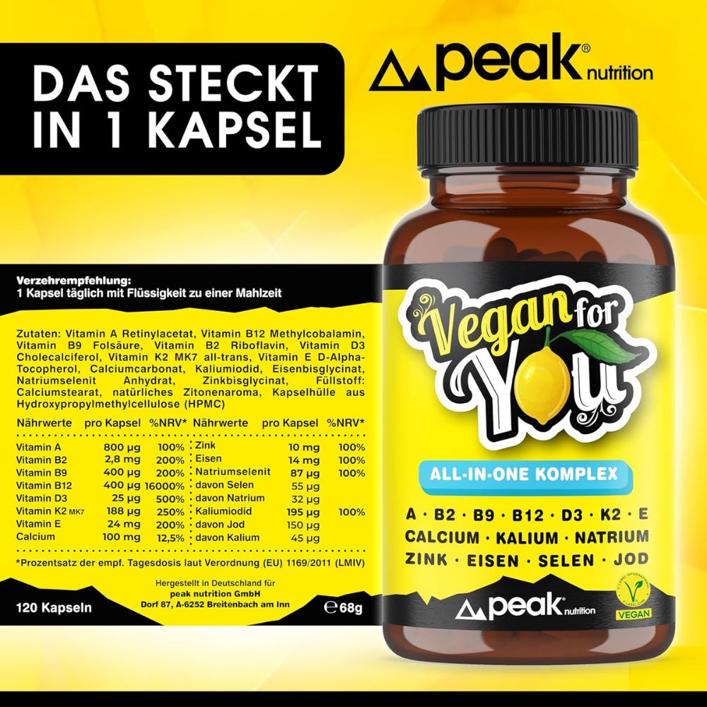 peak nutrition | Vegan for You Multivitamin All-in-One für Erwachsene - 120 Kapseln