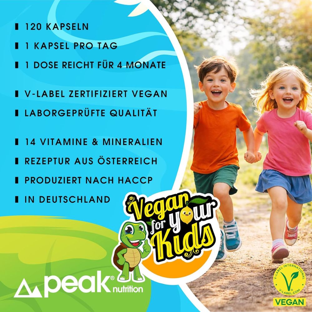peak nutrition | Vegan for your Kids - Multivitamin All-in-One für Kinder - 180 Kapseln