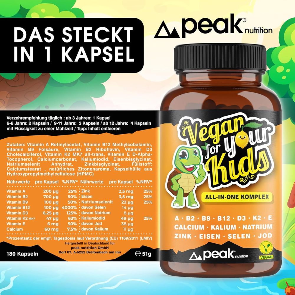 peak nutrition | Vegan for your Kids - Multivitamin All-in-One für Kinder - 180 Kapseln
