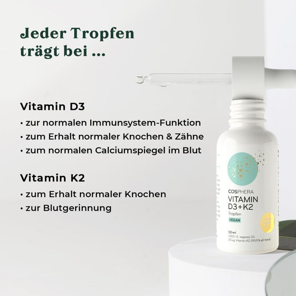 Cosphera | Vitamin D3 K2 Tropfen für Knochen und Immunsystem - 50 ml