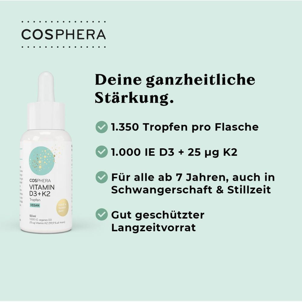 Cosphera | Vitamin D3 K2 Tropfen für Knochen und Immunsystem - 50 ml