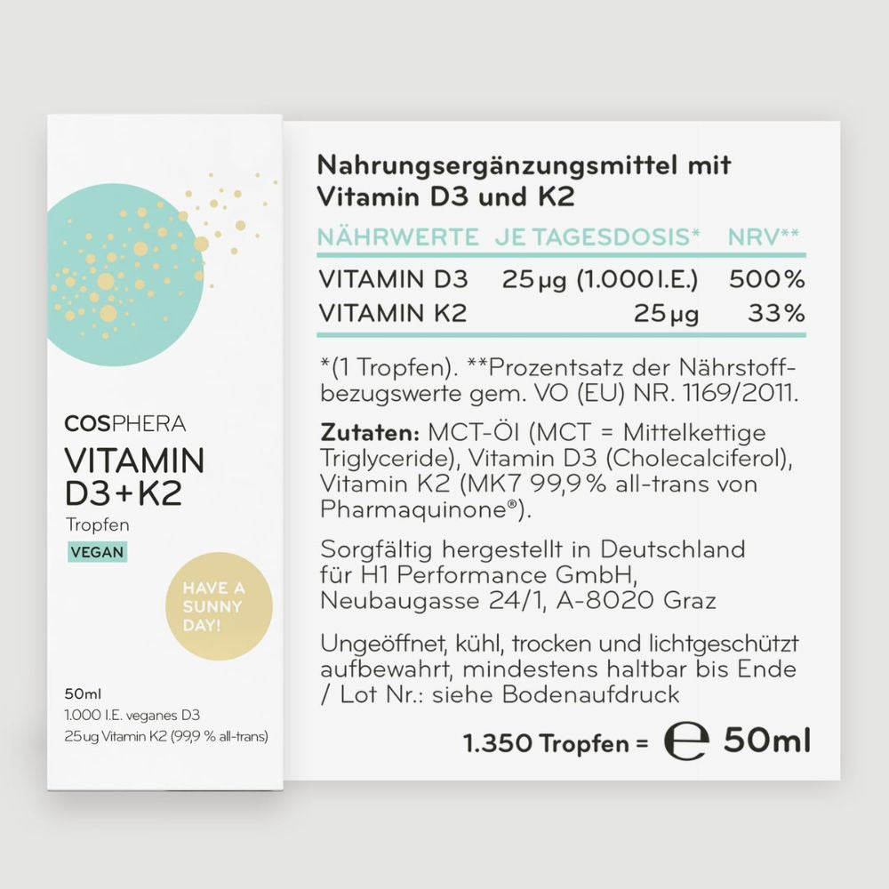 Cosphera | Vitamin D3 K2 Tropfen für Knochen und Immunsystem - 50 ml