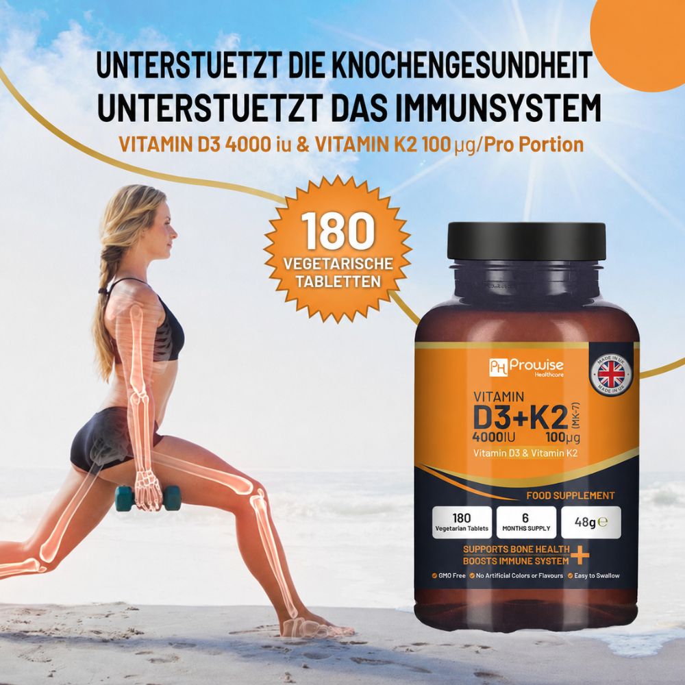 Prowise Healthcare | Vitamin D3 4000 IE & K2 MK7 100 µg - 180 Vegetarische Tabletten