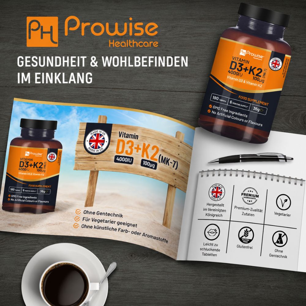 Prowise Healthcare | Vitamin D3 4000 IE & K2 MK7 100 µg - 180 Vegetarische Tabletten
