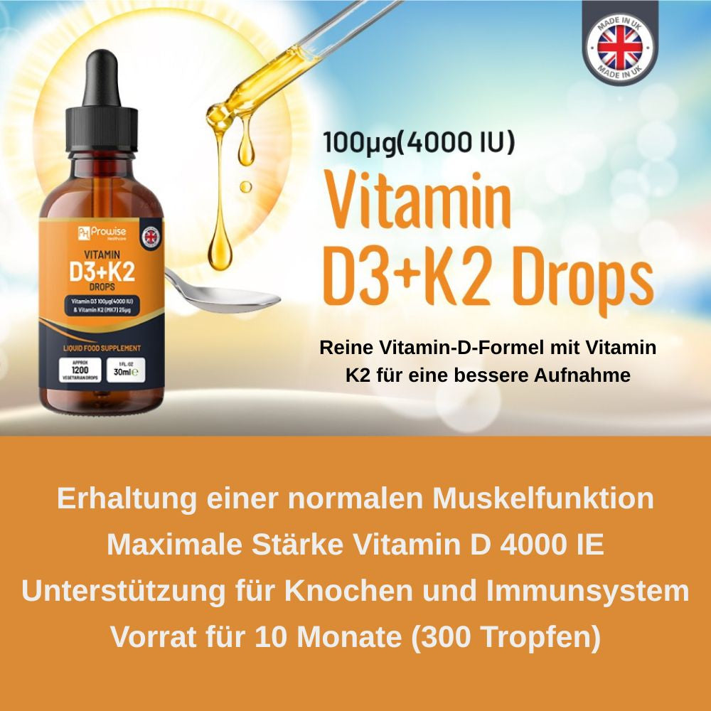Prowise Healthcare | Vitamin D3 4000 IE + K2 MK7 25 µg Tropfen - 30ml