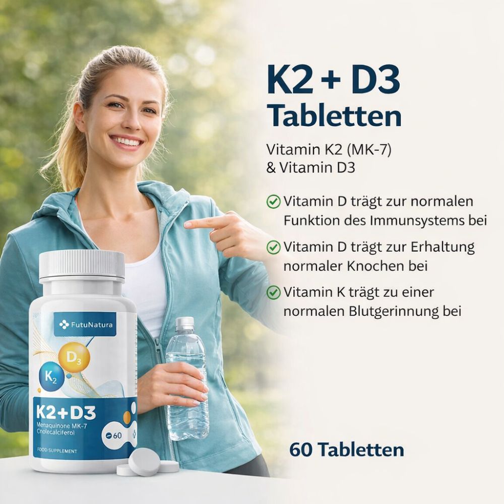 FutuNatura | Vitamin K2 + D3 für gesunde Knochen - 60 Tabletten