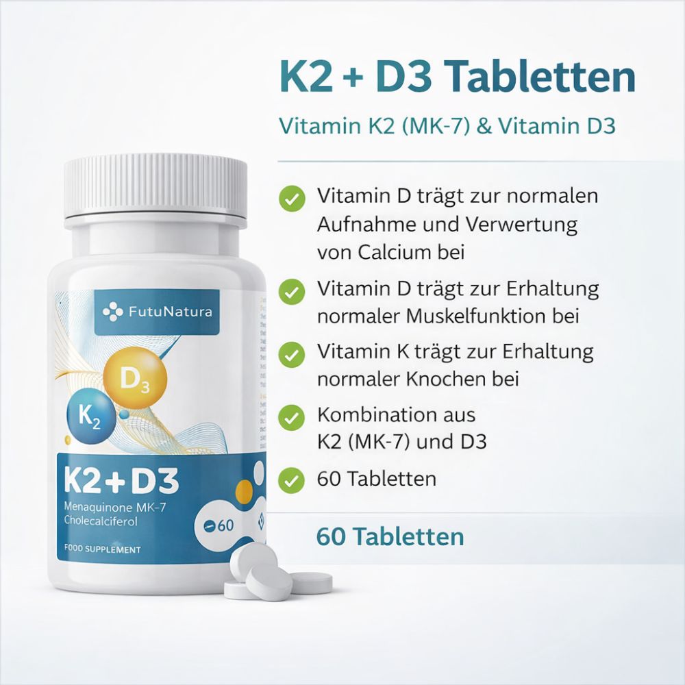 FutuNatura | Vitamin K2 + D3 für gesunde Knochen - 60 Tabletten