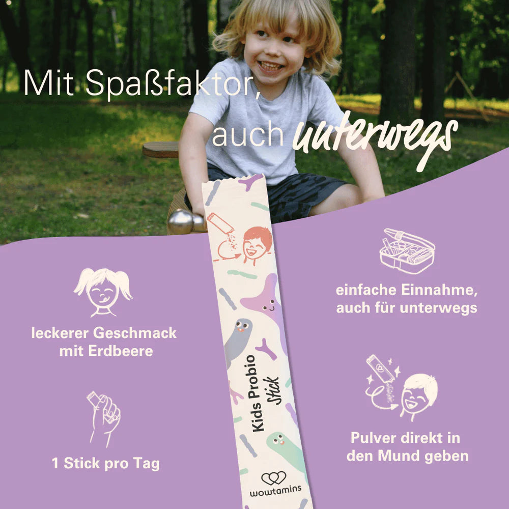 WOWTAMINS | Kids Probio mit 9 Bakterienstämmen - 30 zuckerfreie Sticks