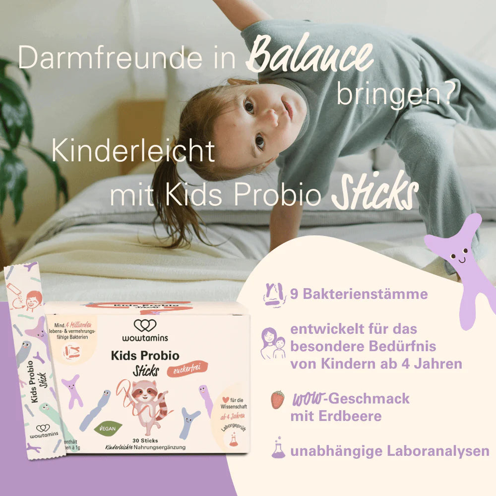 WOWTAMINS | Kids Probio mit 9 Bakterienstämmen - 30 zuckerfreie Sticks