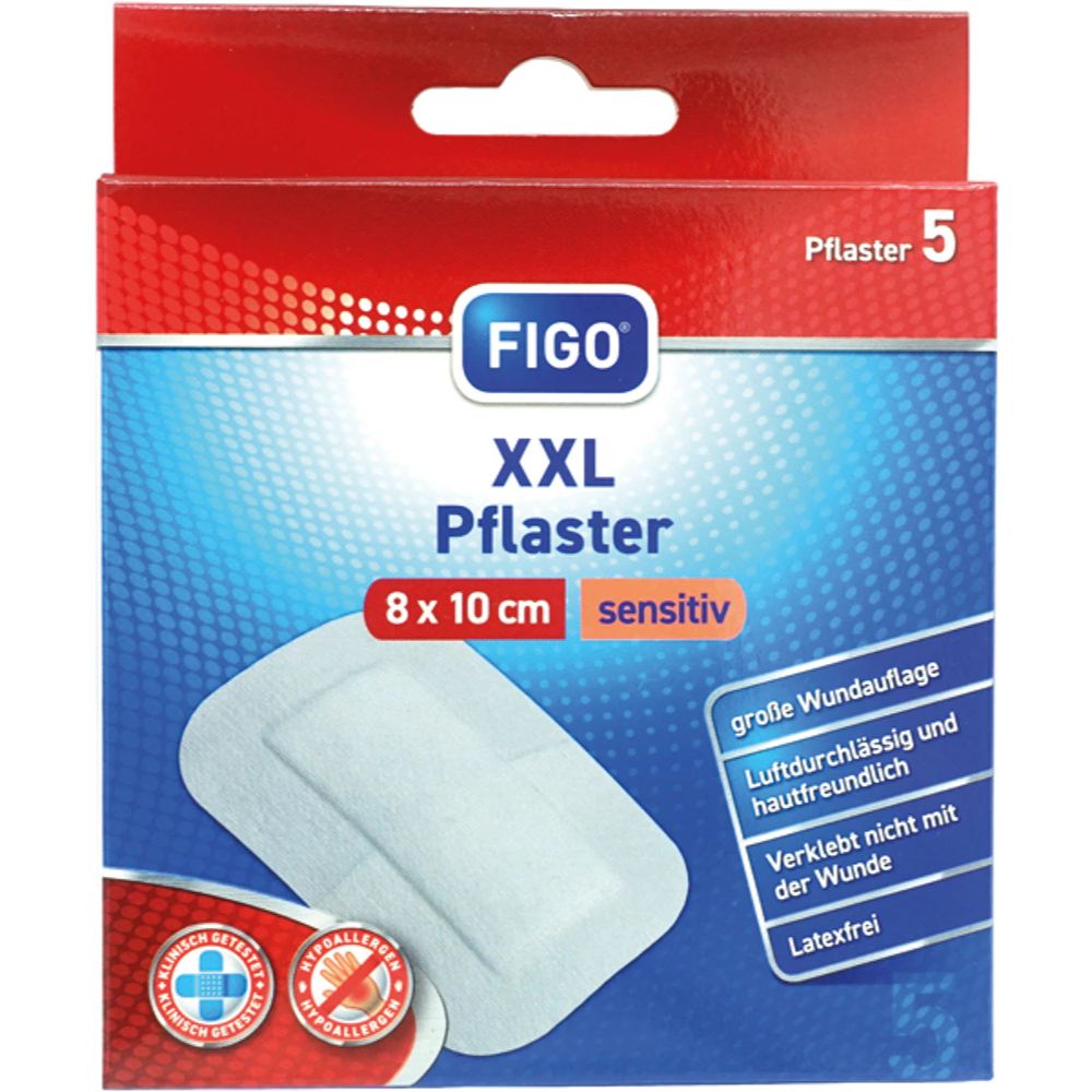 Figo Wundpflaster XXL Pflaster sensitiv 80x100mm weiß - 5 Stück