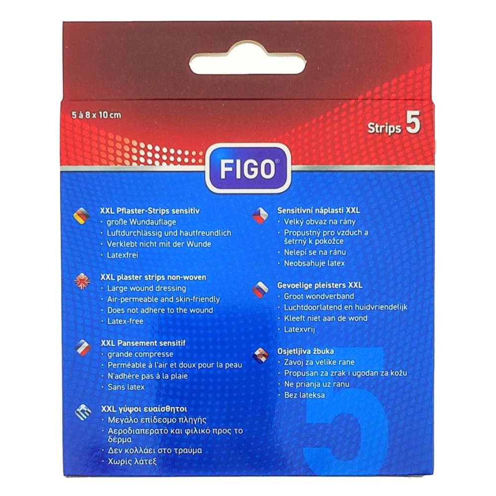 Figo Wundpflaster XXL Pflaster sensitiv 80x100mm weiß - 5 Stück