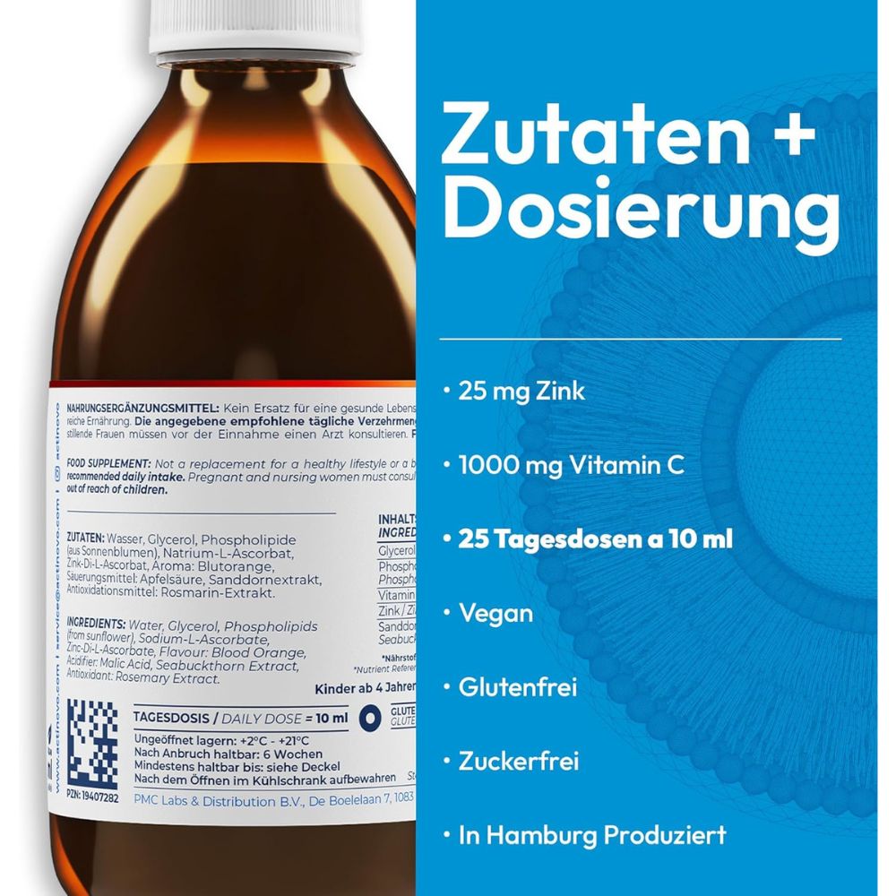 ActiNovo | Zink + Vitamin C Liposomal mit Blutorangengeschmack - 250ml