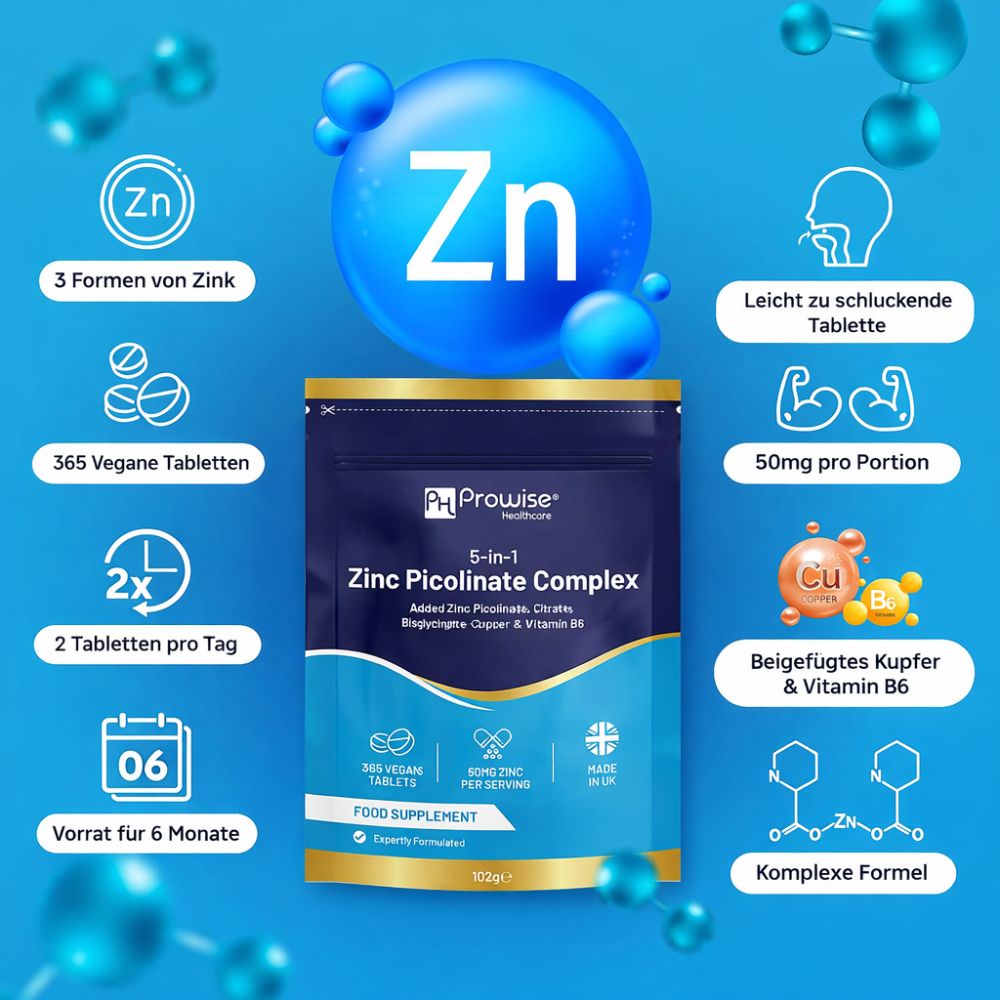 Prowise Healthcare | 5-in-1 Zinkpicolinat-Komplex 50 mg - 365 vegane Tabletten