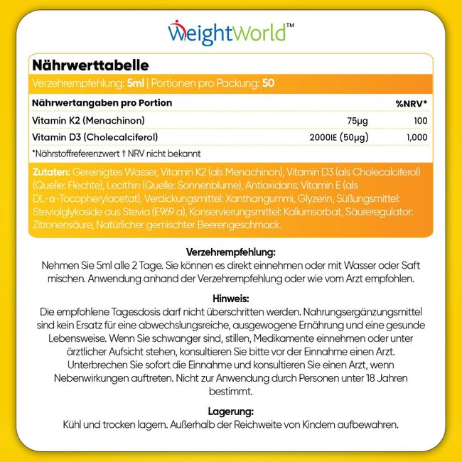WeightWorld | Liposomales Vitamin D3 K2 flüssig - 250ml