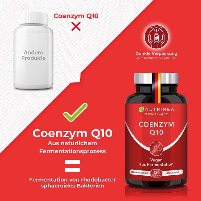 PREMIUM COENZYM Q10 Hochdosiert | 120 Vegane Kapseln für 2 Monatskur | 200 mg Tagesdosis Natürliches Q10 pflanzlicher Fermentation Ubiquinon statt Ubiquinol