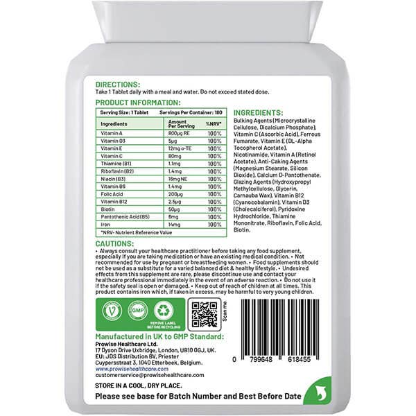 Prowise Healthcare Multivitamin mit Eisen, 180 Tabletten (6-Monatsvorrat) zur Unterstützung des Immunsystems