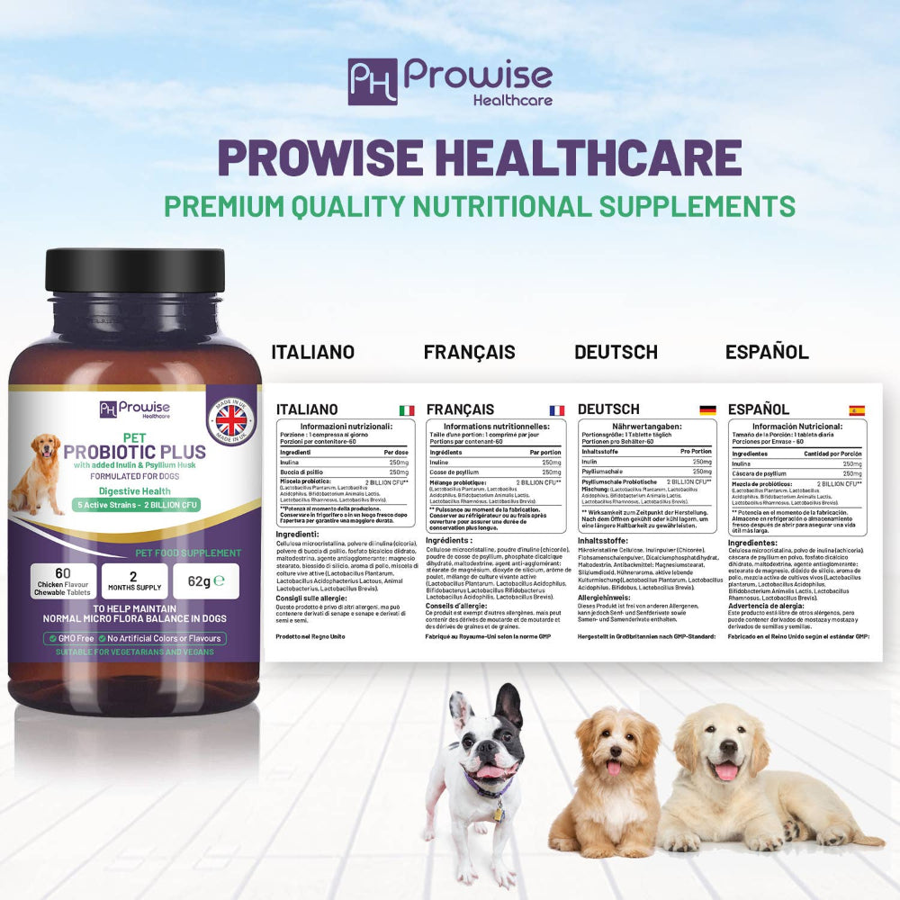 Prowise Healthcare | Pet Probiotic Plus mit Inulin und Flohsamenschalen 2 Milliarden CFU
