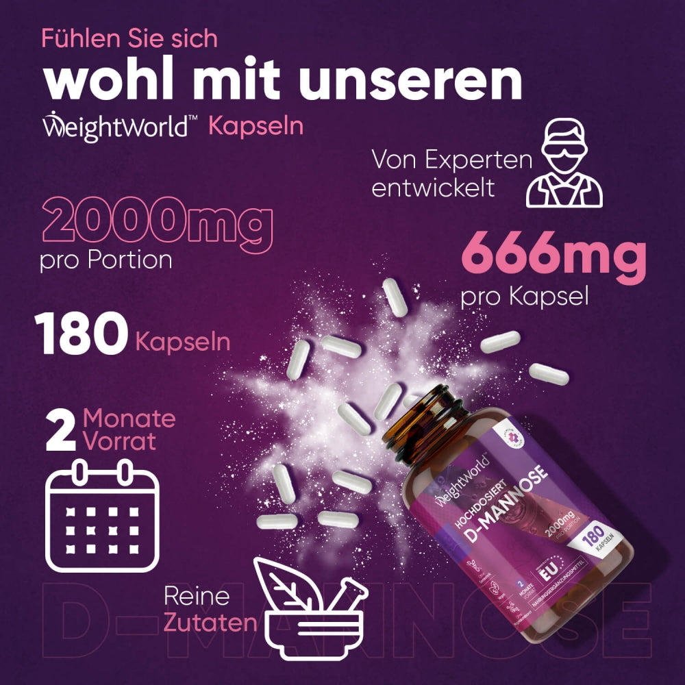 WeightWorld | D-Mannose zur Unterstützung gegen Harnwegsinfektionen - 180 Kapseln