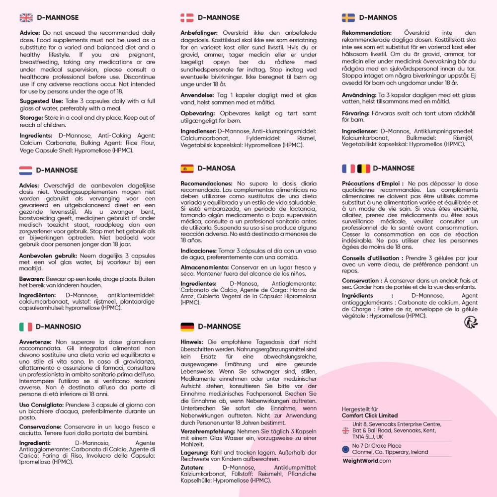 WeightWorld | D-Mannose zur Unterstützung gegen Harnwegsinfektionen - 180 Kapseln