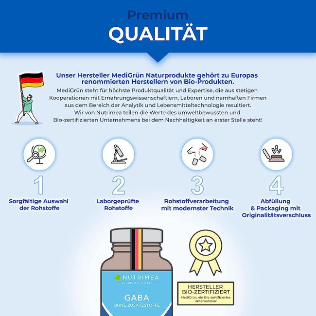 Nutrimea | GABA Pur 750mg | Reine Pulver Kapseln Hochdosiert | OHNE Zusätze & Vegan